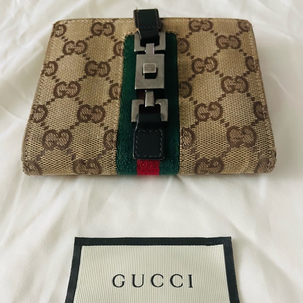 Gucci Wallet Bifold Dark Brown Jackie Canvas GG w COA